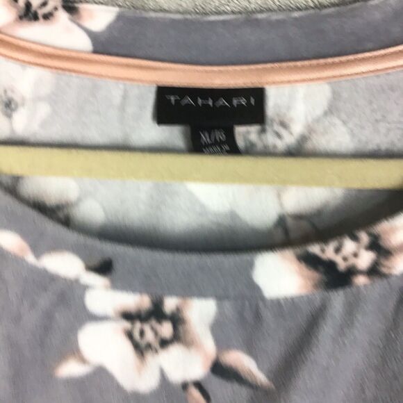 Tahari Women’s XL Floral Stretch Sleep Top – Soft Gray Lounge Shirt - Picture 3 of 14